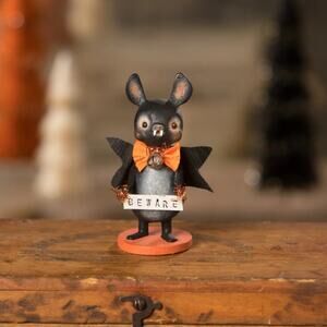 Bethany Lowe Michelle Lauritsen Beware Bat Small Halloween Figure w/ Bow Tie New